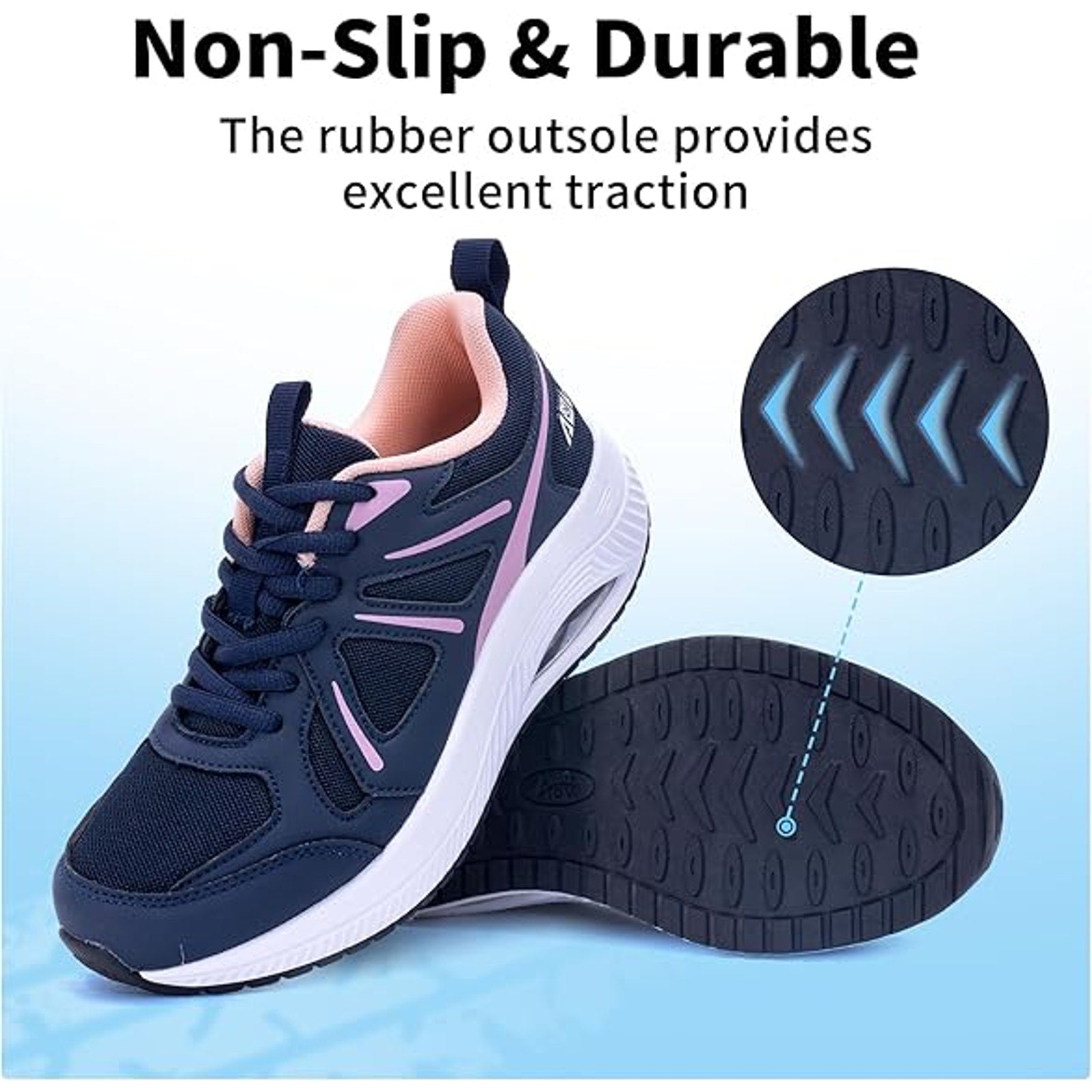 AOV Women Size 9 Navy Pink Arch Support Orthotic Lace Up Sneaker Walking Shoes