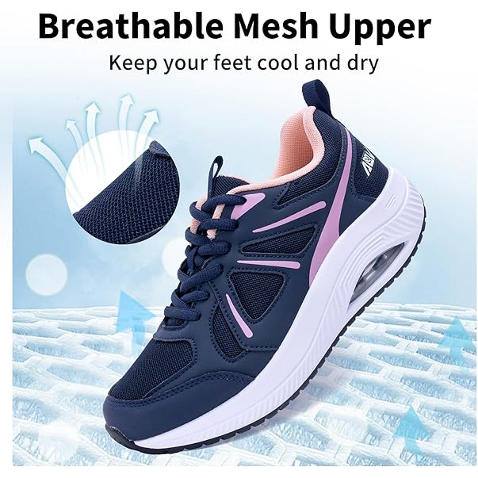 AOV Women Size 9 Navy Pink Arch Support Orthotic Lace Up Sneaker Walking Shoes