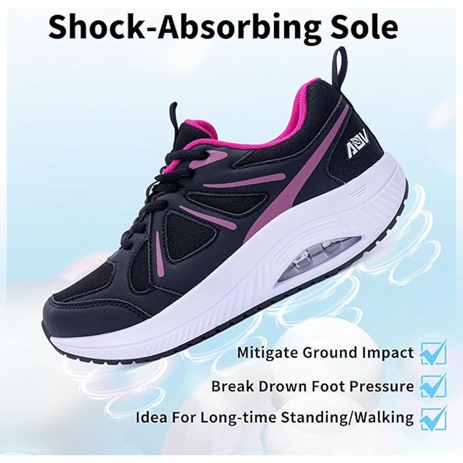 AOV Womens Size 8 Pink Black Mesh Arch Support Orthotic Plantar Fasciitis Shoes