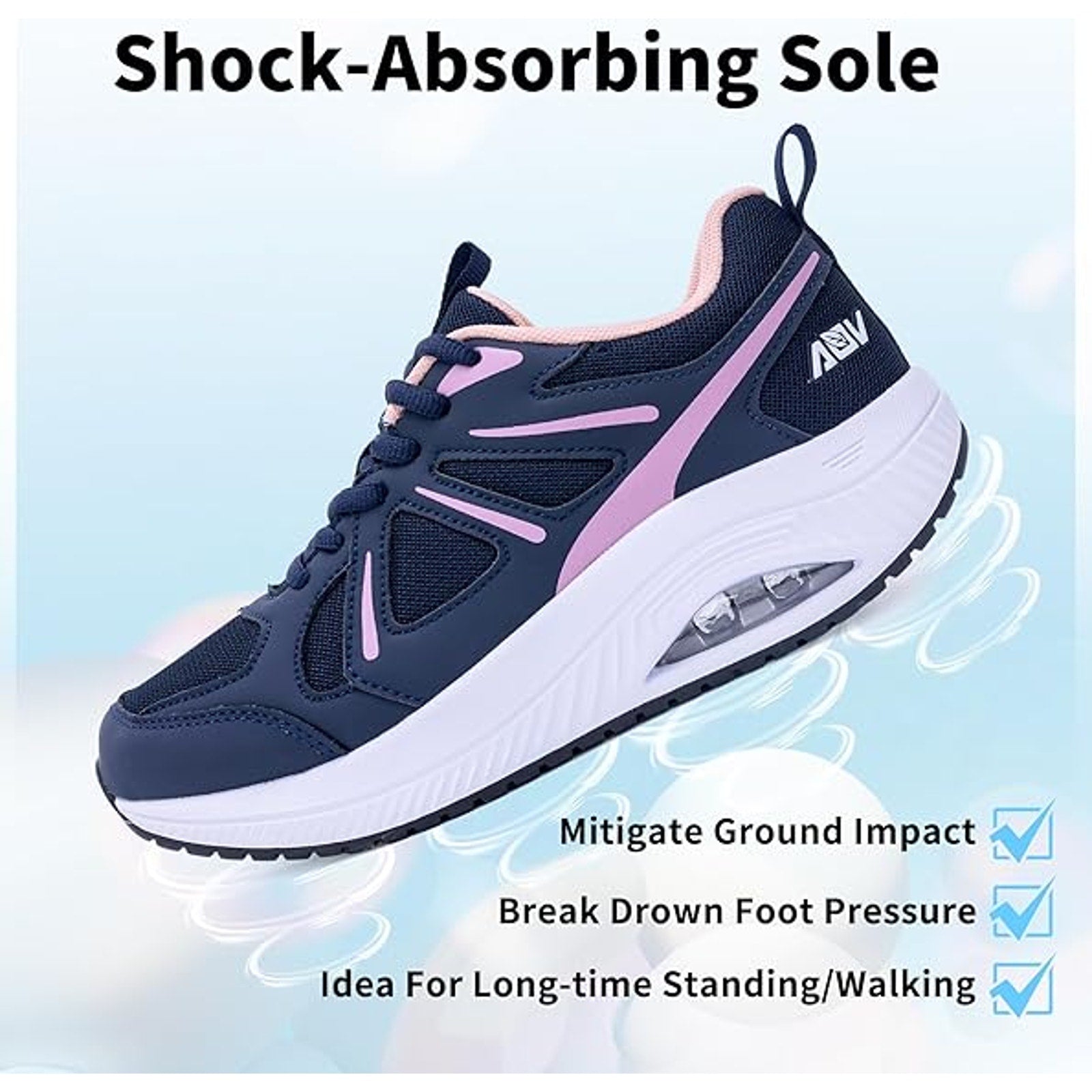 AOV Women Size 9 Navy Pink Arch Support Orthotic Lace Up Sneaker Walking Shoes